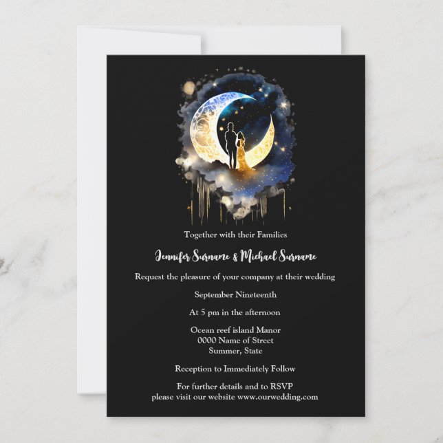Starry night Paar celestialen Mondmond elegant Einladung (Vorderseite)