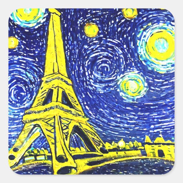 Starry Night Paris Frankreich Quadratischer Aufkleber (Vorderseite)