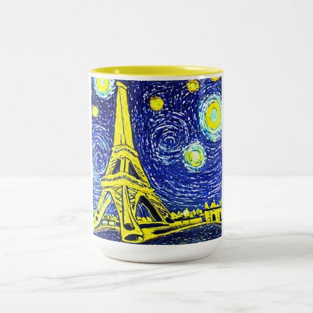 Starry Night Paris Frankreich Zweifarbige Tasse (Mittel)
