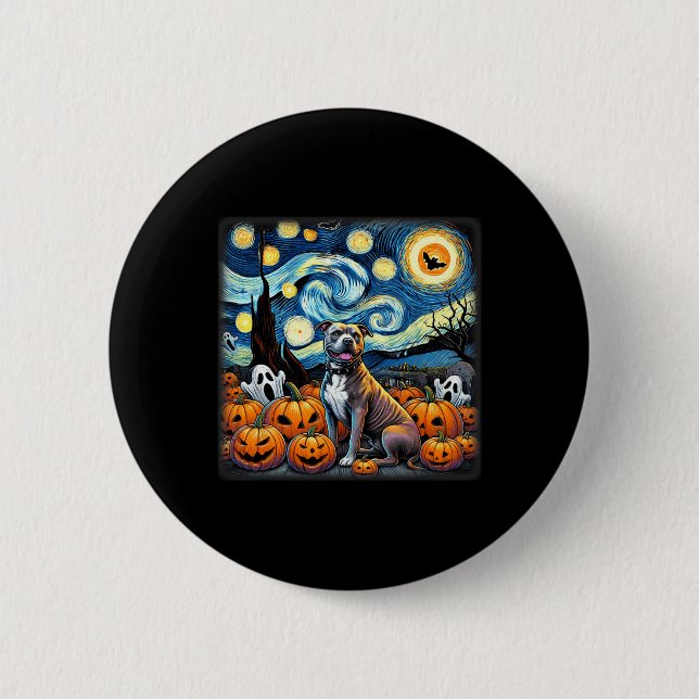 Starry Night Pitbull Halloween Button (Vorderseite)