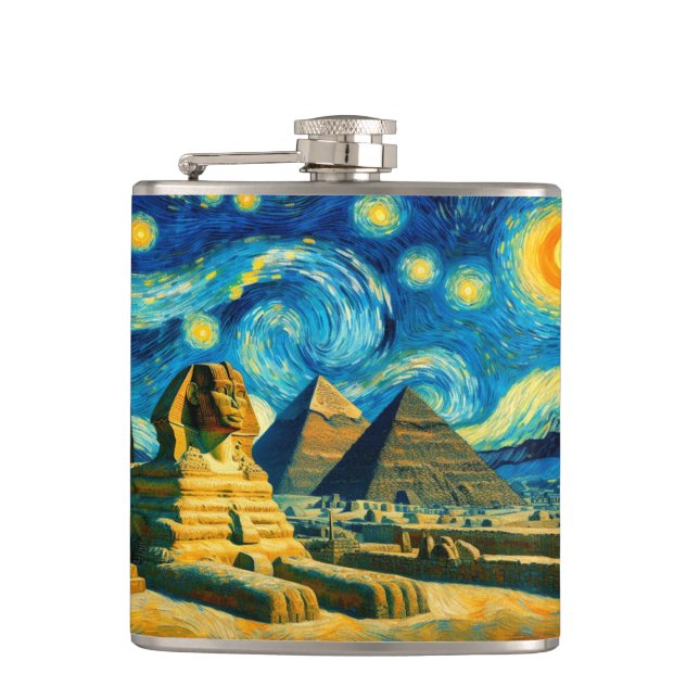 Starry Night Pyramids Sphinx Ägypten Flachmann (Vorderseite)