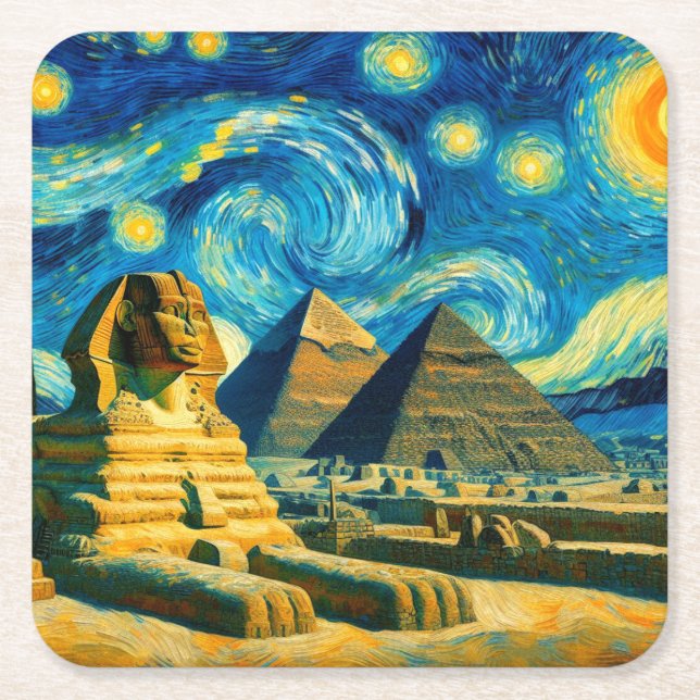 Starry Night Pyramids Sphinx Ägypten Rechteckiger Pappuntersetzer (Vorderseite)