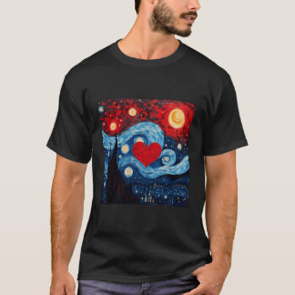 Starry Night Red Liebe Herzdesign T-Shirt