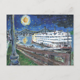Starry Night Riverboat Holiday Feiertagspostkarte