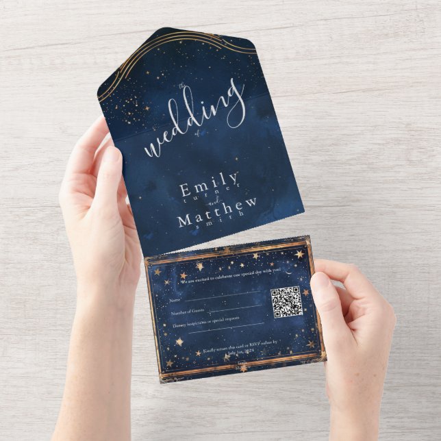 Starry Night Romance Wedding All In One Einladung (Abreißen)
