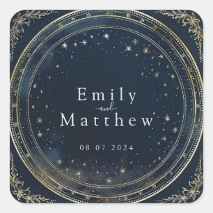 Starry Night Romance Wedding Quadratischer Aufkleber