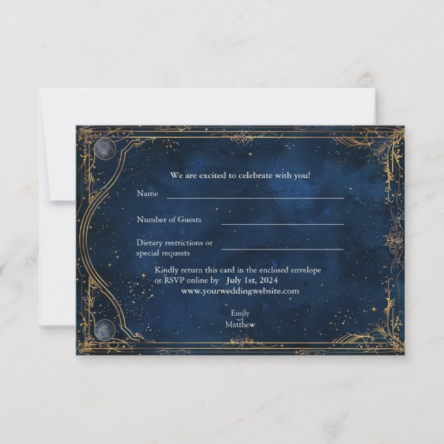Starry Night Romance Wedding RSVP Card Dankeskarte (Vorderseite)
