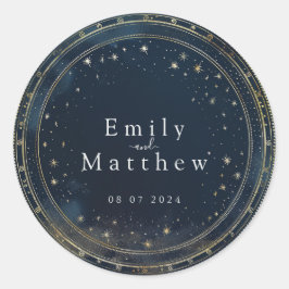 Starry Night Romance Wedding Runder Aufkleber