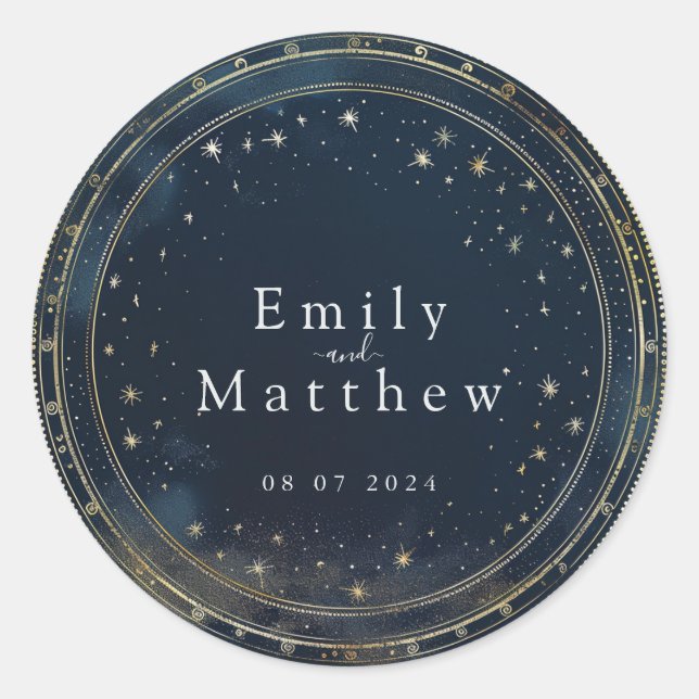 Starry Night Romance Wedding Runder Aufkleber (Vorderseite)