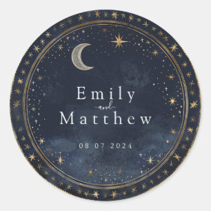Starry Night Romance Wedding Runder Aufkleber