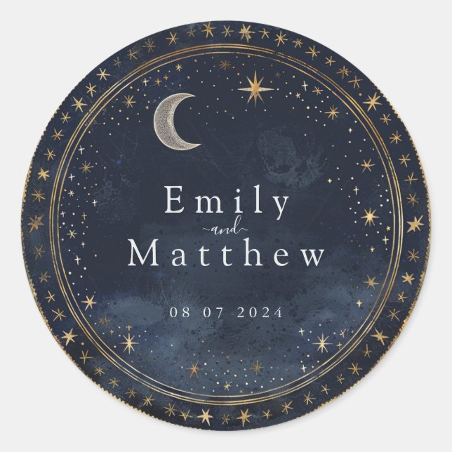 Starry Night Romance Wedding Runder Aufkleber (Vorderseite)