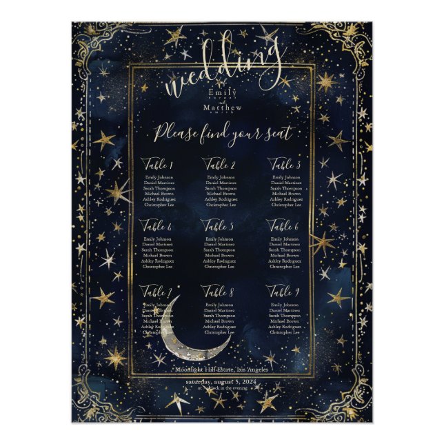 Starry Night Romance Wedding Seating Chart (Vorderseite)