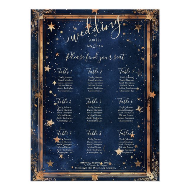 Starry Night Romance Wedding Seating Chart (Vorderseite)