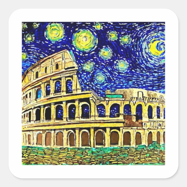 Starry Night Rome Italien Quadratischer Aufkleber (Vorderseite)