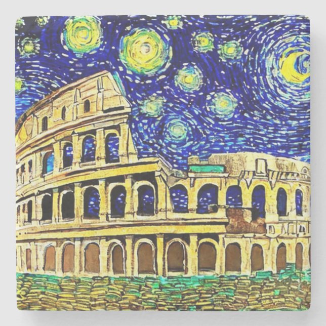 Starry Night Rome Italien Steinuntersetzer (Vorderseite)