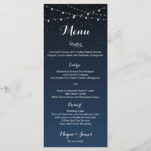 Starry Night Rustic Mariage Dîner Menu