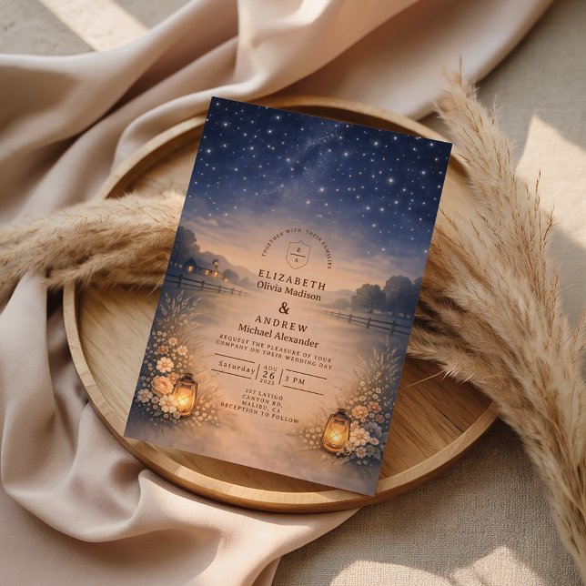 Starry Night Rustic Meadow Wedding Einladung (Von Creator hochgeladen)