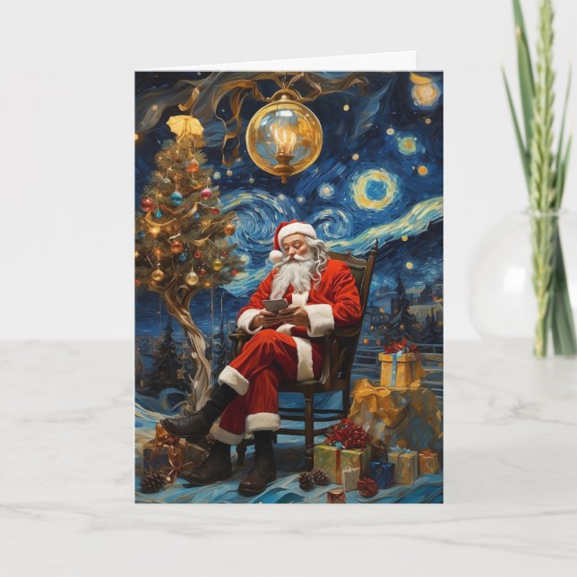 Starry Night Santa Card | Van Gogh Christmas Card Karte (Vorderseite)