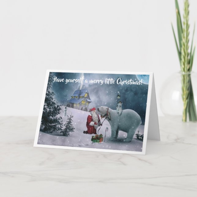 Starry Night Santa mit Polar Bären Weihnachten Karte (Vorderseite)
