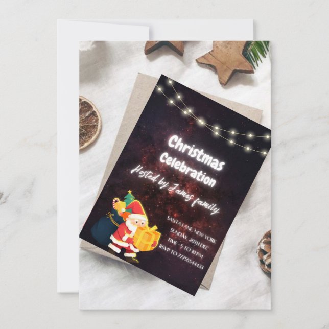 Starry Night Santa Theme - Weihnachts-Party Save The Date (Vorderseite)