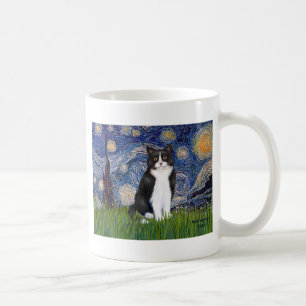 Starry Night - Schwarze und Weiße Katze Kaffeetasse