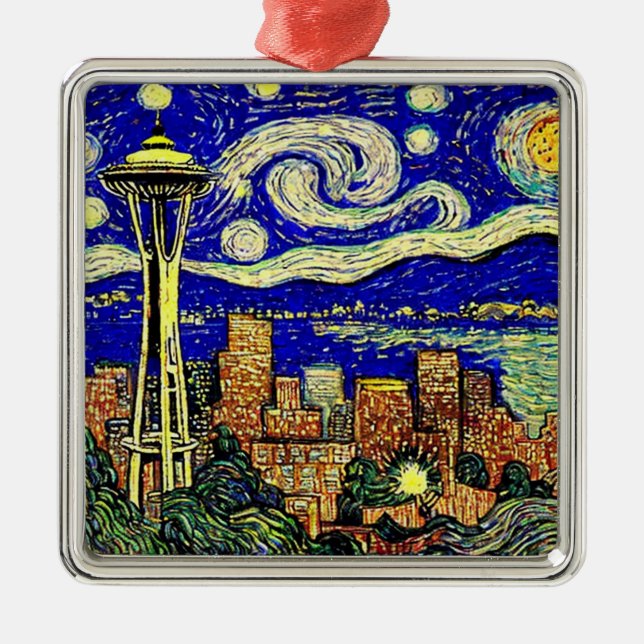 Starry Night Seattle Washington Ornament Aus Metall (Vorne)