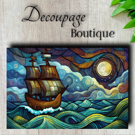 Starry Night Ship Decoupage Seidenpapier