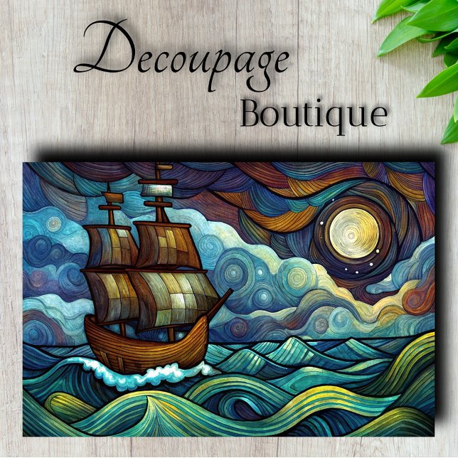 Starry Night Ship Decoupage Seidenpapier (Starry Night Ship Decoupage Tissue Paper)