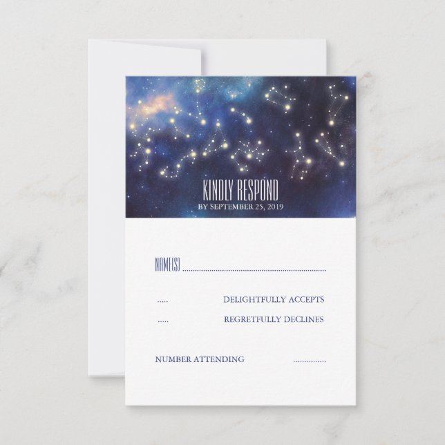 Starry Night Signs Wedding RSVP Karte (Vorderseite)