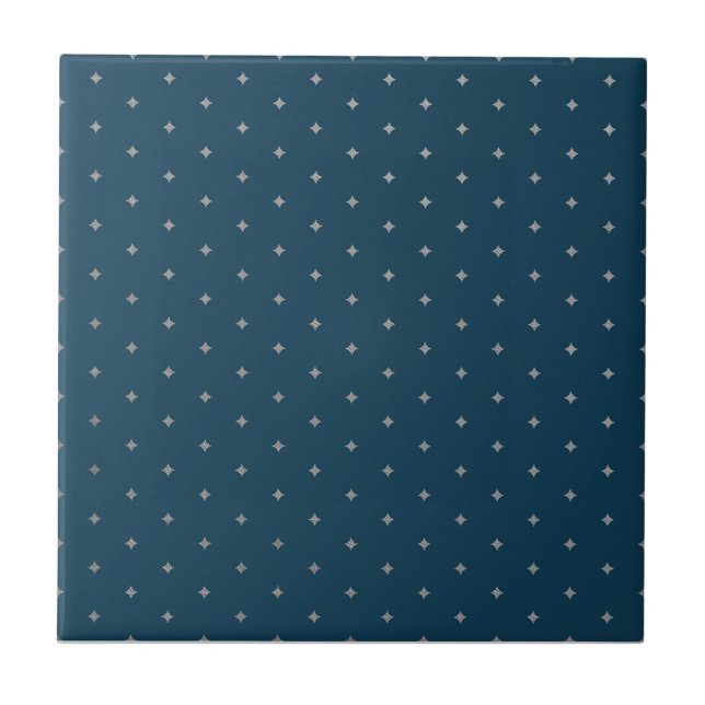 Starry Night Silver Stars Blau Fliese (Vorderseite)