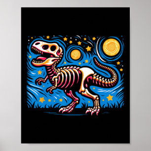 Starry Night Skeleton Dinosaurier T Rex Boys Kids Poster