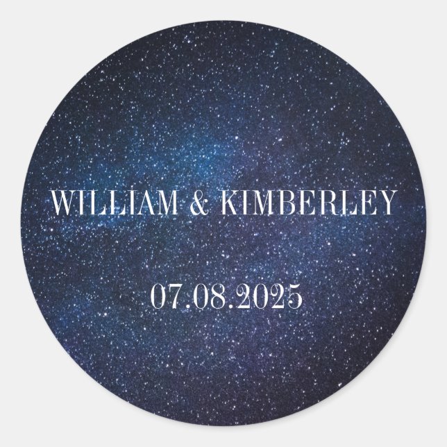 Starry Night Sky Galaxy Elegante Wedding Classic Runder Aufkleber (Vorderseite)