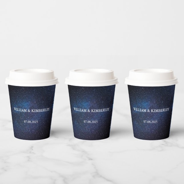 Starry Night Sky Galaxy Elegantes Hochzeitspapier Pappbecher (Multi)