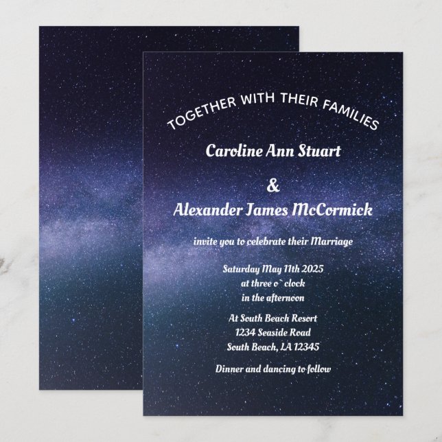 Starry Night Sky Galaxy Stars Moderne Hochzeit Einladung (Vorne/Hinten)