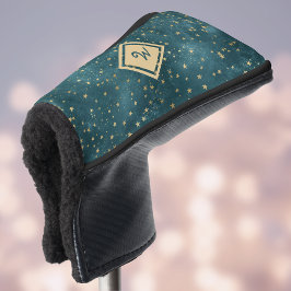 Starry Night Space Design with Gold Monogram Golf Headcover