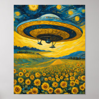 Starry Night Space Invasion - surreale Kunst Poster