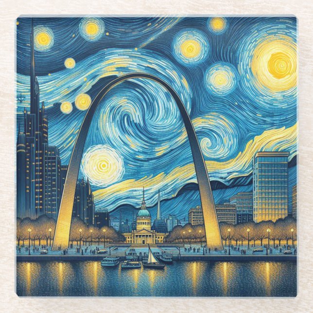 Starry Night St. Louis Missouri Glasuntersetzer (Vorderseite)