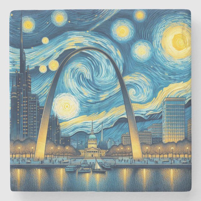 Starry Night St. Louis Missouri Steinuntersetzer (Vorderseite)