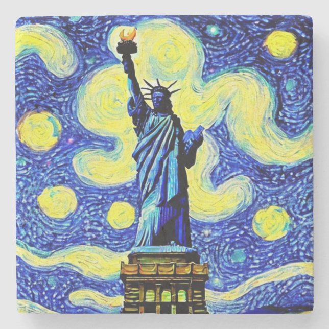 Starry Night Statue of Liberty New York Steinuntersetzer (Vorderseite)
