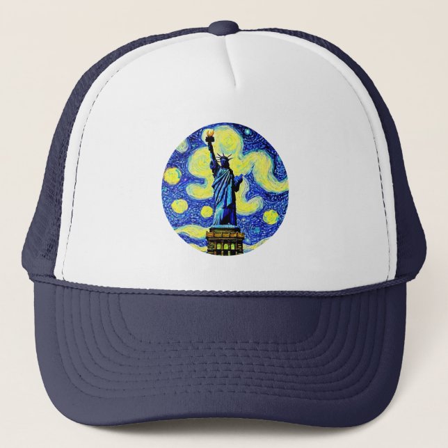 Starry Night Statue of Liberty New York Truckerkappe (Vorderseite)