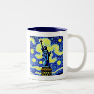 Starry Night Statue of Liberty New York Zweifarbige Tasse