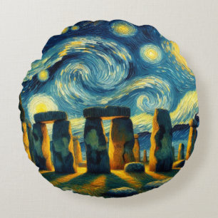 Starry Night Stonehenge Rundes Kissen