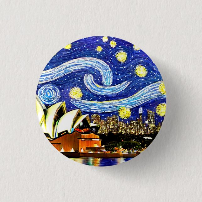 Starry Night Sydney Australia Opernhaus Button (Vorderseite)