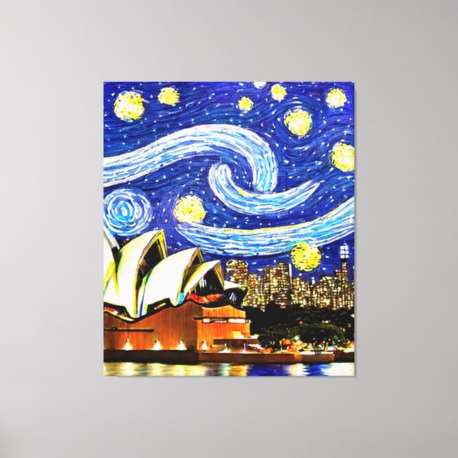 Starry Night Sydney Australia Opernhaus Drawstri Leinwanddruck (Vorderseite)