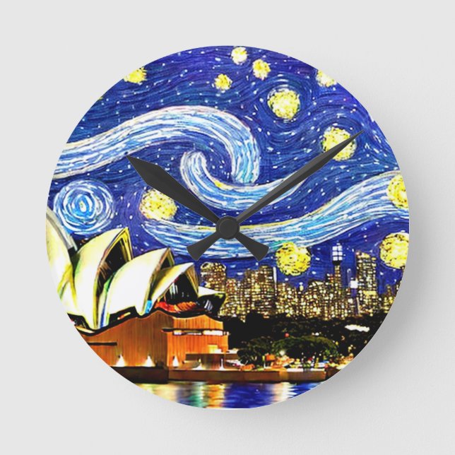 Starry Night Sydney Australia Opernhaus Runde Wanduhr (Vorderseite)