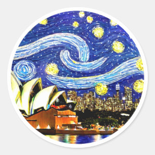 Starry Night Sydney Australia Opernhaus Runder Aufkleber