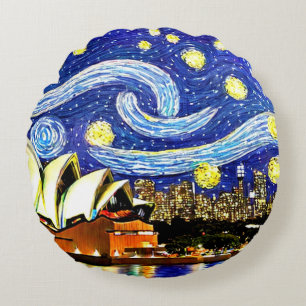 Starry Night Sydney Australia Opernhaus Rundes Kissen