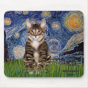 Starry Night - Tabby Tiger cat 30 Mousepad