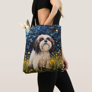 STARRY NIGHT THEMED LHASA APSO DOG TASCHE