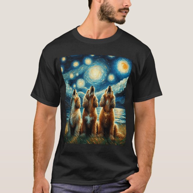 Starry Night Three Cocker-Spaniels heulen bei T-Shirt (Vorderseite)